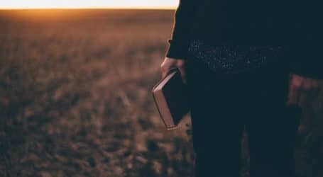person holding book while standing on field